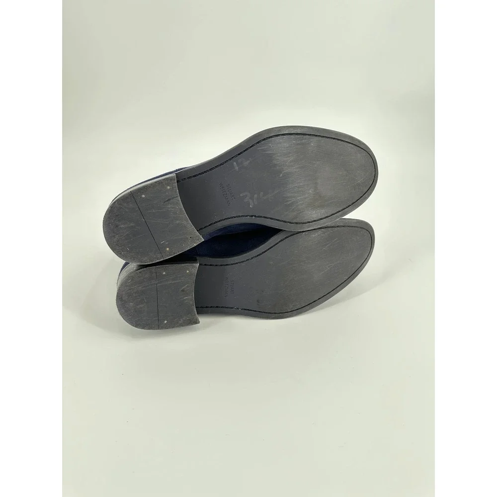 Stuart Weitzman 5050 Navy Blue Suede Ankle Boots 10M Low Block Heel Made Spain